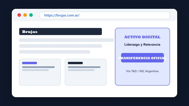 Vista del activo digital estratégico brujas.com.ar y transferencia formal
